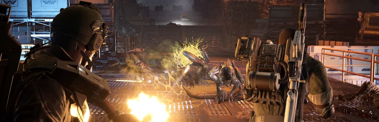 Four marines fighting Xenomorphs in Aliens: Fireteam Elite 2