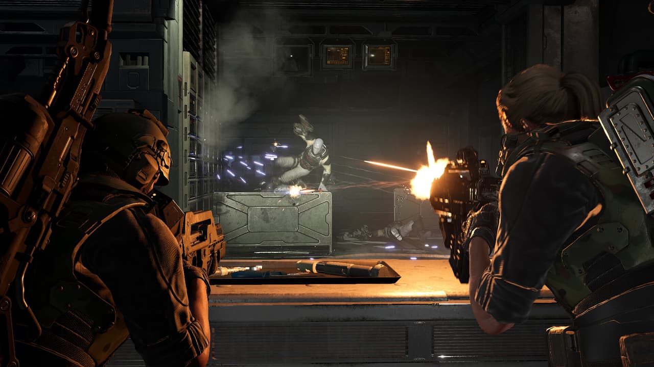 A fireteam fighting synthetic enemies