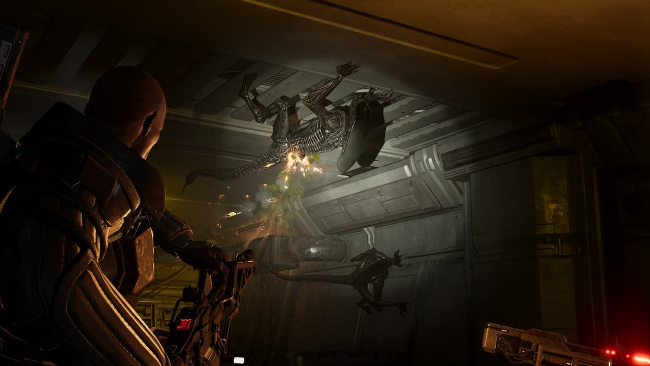 Marines responding to a ceiling Xenomorph ambush