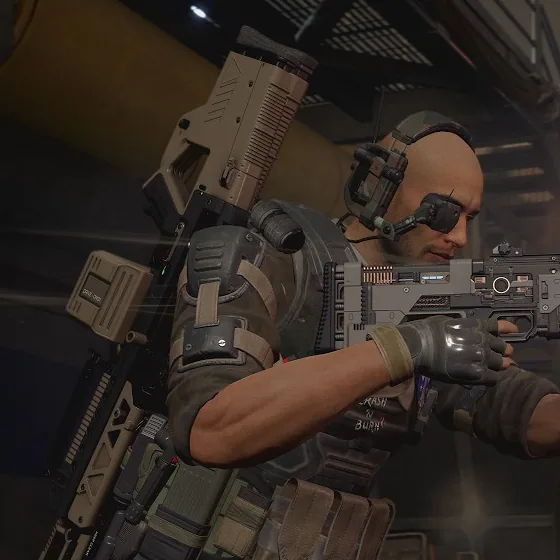 Duelist class marine firing a rifle